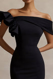 Black Satin Bodycon Midi Graduation Dress