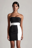 Black and White Satin Strapless Bodycon Short Graduation Dress