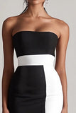 Black and White Satin Strapless Bodycon Short Graduation Dress