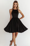 Black A Line Short Satin Graduation Dress