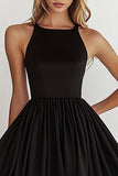 Black A Line Short Satin Graduation Dress