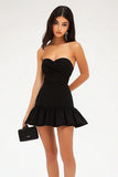 Black A Line Satin Short Graduation Dress