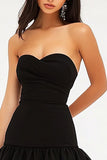 Black A Line Satin Short Graduation Dress