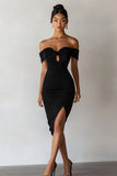 Black Bodycon Midi Graduation Dress with Keyhole