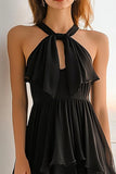 Black Chiffon Halter A Line Graduation Dress with Keyhole