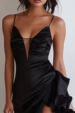 Black Spaghetti Straps Ruffled Cocktail Dress