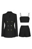 Black 3 Piece Peak Lapel Double Breasted Women Prom Suits