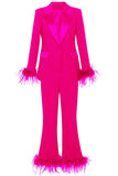 Fuchsia 2 Piece Peak Lapel Women Prom Suits with Feather