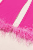 Fuchsia 2 Piece Peak Lapel Women Prom Suits with Feather