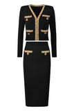 Black 2 Piece Women Suits with Rhinestones