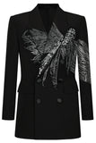 Sparkly Black Peak Lapel Double Breasted Women Prom Blazer with Beading