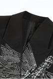 Sparkly Black Peak Lapel Double Breasted Women Prom Blazer with Beading