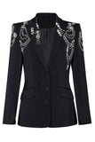 Sparkly Black Peak Lapel Single Breasted Women Prom Blazer with Rhinestones