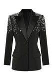 Black Peak Lapel Single Breasted Women Prom Blazer with Sequins