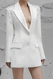 Black Peak Lapel Single Breasted Women Prom Blazer with Sequins