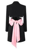 Black Notched Lapel Cut Out Women Prom Suits with Bow
