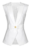 White Peak Lapel Sleeveless Satin Women Blazer