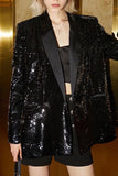 Sparkly Black Sequin Peak Lapel Double Breasted Women Prom Blazer