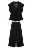 Black 2 Piece Sleeveless Women Prom Suits with Strings