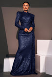Sparkly Navy Sheath Wedding Guest Dress with Streamer