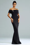 Off The Shoulder Mermaid Black Wedding Guest Dress
