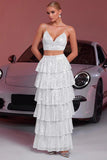 Sparkly White A Line Tiered 2-piece Party Dress