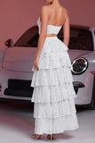 Sparkly White A Line Tiered 2-piece Party Dress