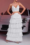 Sparkly White A Line Tiered 2-piece Party Dress