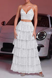 Sparkly White A Line Tiered 2-piece Party Dress