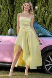 Yellow Spaghetti Straps Ruched A Line Party Dress