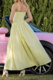Yellow Spaghetti Straps Ruched A Line Party Dress
