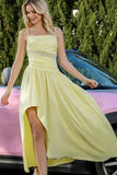 Yellow Spaghetti Straps Ruched A Line Party Dress