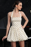 Ivory Halter Polka Dots A Line Cocktail Dress
