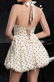Ivory Halter Polka Dots A Line Cocktail Dress