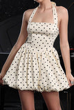 Ivory Halter Polka Dots A Line Cocktail Dress
