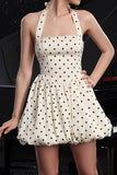 Ivory Halter Polka Dots A Line Cocktail Dress
