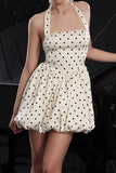 Ivory Halter Polka Dots A Line Cocktail Dress