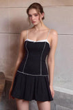 Black Striped Spaghetti Straps A Line Cocktail Dress