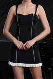 Black Striped Spaghetti Straps Bodycon Cocktail Dress
