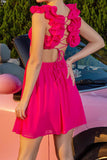 Fuchsia Cut Out A Line Cocktail Dress