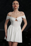 White Cold Shoulder A Line Keyhole Graduation Dress