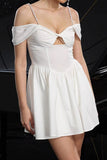 White Cold Shoulder A Line Keyhole Graduation Dress
