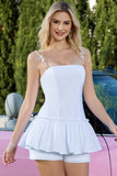 White Spaghetti Straps A Line Graduation Dress With Ruffles