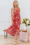Red Floral A Line Spaghetti Straps Summer Dress