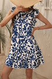 White and Blue Floral A Line Short Summer Dress