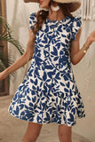 White and Blue Floral A Line Short Summer Dress