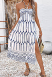 White Blue Floral Halter A Line Summer Dress