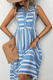 White and Blue Printed A Line Midi Summer Dress