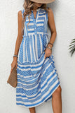 White and Blue Printed A Line Midi Summer Dress