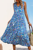 Blue Printed Sleeveless A Line Summer Dress